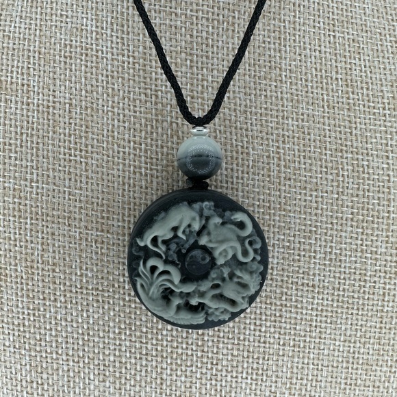 Tai Chi Stone Dragon Phoenix Tiger Snake Pendant Necklace: Silver Accent on Rope - Picture 6 of 12